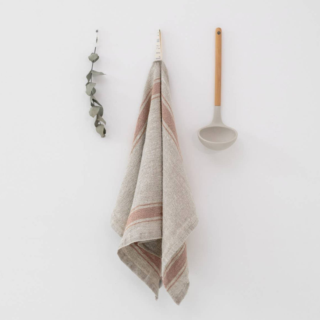 Beige Stripe Vintage Linen Kitchen Towel