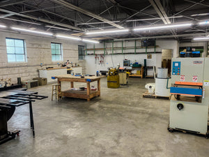 Workshop full of manufacturing tools and work spaces