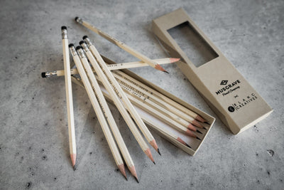 An open box of Musgrave Pencil Company and Blanc branded pencil box of Musgrave Pencil Company and Blanc branded pencils